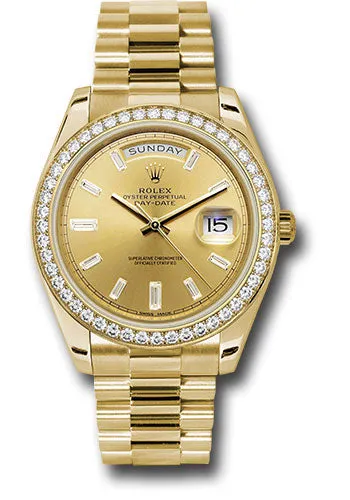   x Yellow Gold Day-Date 40 Watch - Yellow Gold Bezel - Champagne Baguette Diamond Dial - President Bracelet - 228348RBR chbdp Day-Date Watches Affordable Day-Date Watch