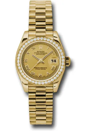   x Yellow Gold Lady-Datejust 26 Watch - 42 Diamond Bezel - Champagne Roman Dial - President Bracelet - 179138 chrp Datejust watch for sale   x Datejust watch