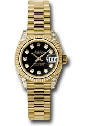   x Yellow Gold Lady-Datejust 26 Watch - Fluted Bezel - Black Diamond Dial - President Bracelet - 179238 bkdp Datejust watch for sale   x Datejust watch