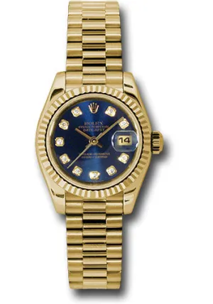   x Yellow Gold Lady-Datejust 26 Watch - Fluted Bezel - Blue Diamond Dial - President Bracelet - 179178 bldp Datejust watch for sale   x Datejust watch