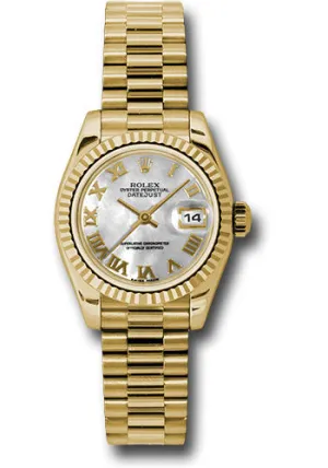   x Yellow Gold Lady-Datejust 26 Watch - Fluted Bezel - Mother-Of-Pearl Roman Dial - President Bracelet - 179178 mrp Datejust watch for sale   x Datejust watch