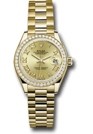   x Yellow Gold Lady-Datejust 28 Watch - 44 Diamond Bezel - Champagne Roman Dial - President Bracelet - 279138RBR chrp Datejust watch for sale   x Datejust watch