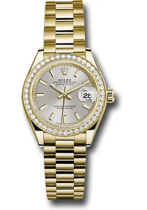   x Yellow Gold Lady-Datejust 28 Watch - 44 Diamond Bezel - Silver Index Dial - President Bracelet - 279138RBR sip Datejust watch for sale   x Datejust watch