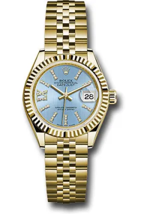   x Yellow Gold Lady-Datejust 28 Watch - Fluted Bezel - Cornflower Blue Stripe Diamond Index Dial - Jubilee Bracelet - 279178 cbls36dix8dj Datejust watch for sale   x Datejust watch