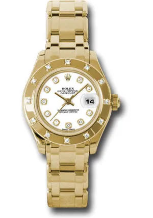   x Yellow Gold Lady-Datejust Pearlmaster 29 Watch - 12 Diamond Bezel - White Diamond Dial - 80318 wd Datejust watch for sale   x Datejust watch