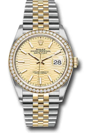   x Yellow   sor Datejust 36 Watch - Diamond Bezel - Golden Fluted Motif Index Dial - Jubilee Bracelet - 126283rbr gflmij Datejust watch for sale   x Datejust watch
