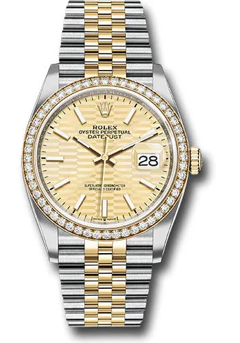   x Yellow   sor Datejust 36 Watch - Diamond Bezel - Golden Fluted Motif Index Dial - Jubilee Bracelet - 126283rbr gflmij Datejust watch for sale   x Datejust watch