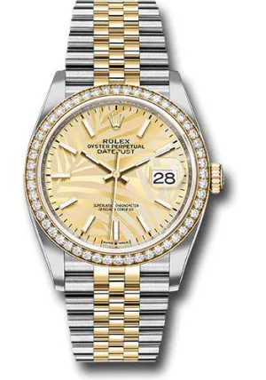  x Yellow   sor Datejust 36 Watch - Diamond Bezel - Golden Palm Motif Index Dial - Jubilee Bracelet - 126283rbr gpmij Datejust watch for sale   x Datejust watch