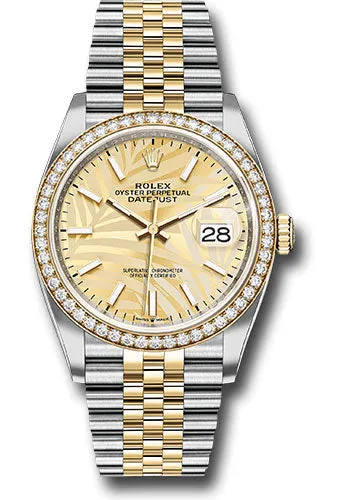   x Yellow   sor Datejust 36 Watch - Diamond Bezel - Golden Palm Motif Index Dial - Jubilee Bracelet - 126283rbr gpmij Datejust watch for sale   x Datejust watch