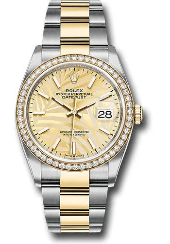   x Yellow   sor Datejust 36 Watch - Diamond Bezel - Golden Palm Motif Index Dial - Oyster Bracelet - 126283rbr gpmio Datejust watch for sale   x Datejust watch