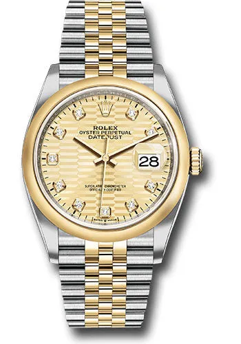   x Yellow   sor Datejust 36 Watch - Domed Bezel - Golden Fluted Motif Diamond Dial - Jubilee Bracelet - 126203 gflmdj Datejust watch for sale   x Datejust watch