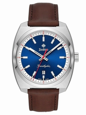 Zodiac Grandhydra Blue Dial Swiss Quartz Brown Leather Watch ZO9955 Sports Watch for Men/Women Budget Sports Watch Luxury Sports Watch