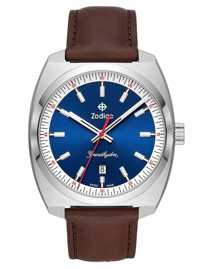 Zodiac Grandhydra Blue Dial Swiss Quartz Brown Leather Watch ZO9955 Sports Watch for Men/Women Budget Sports Watch Luxury Sports Watch