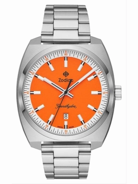 Zodiac Grandhydra Quartz Orange Dial, Stainless Steel Bracelet Watch ZO9952 Sports Watch for Men/Women Budget Sports Watch Luxury Sports Watch